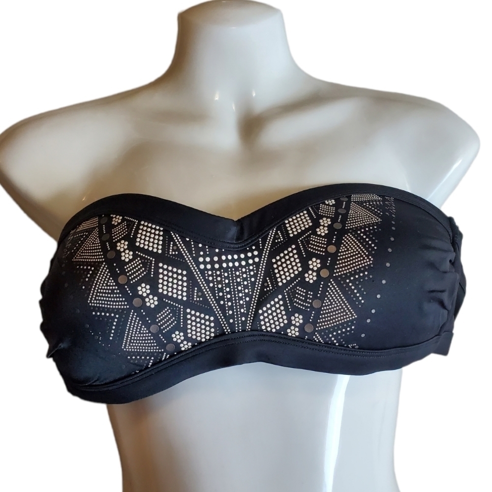 BECCA black lacy look strapless swim top S